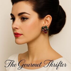 Vintage Castlecliff Clip-On Earrings Cluster Dome Multicolor Lucite Cabochons